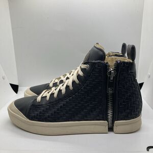 Diesel S-Nentish Black Basketweave Leather High Top Zip Sneakers Mens 9
